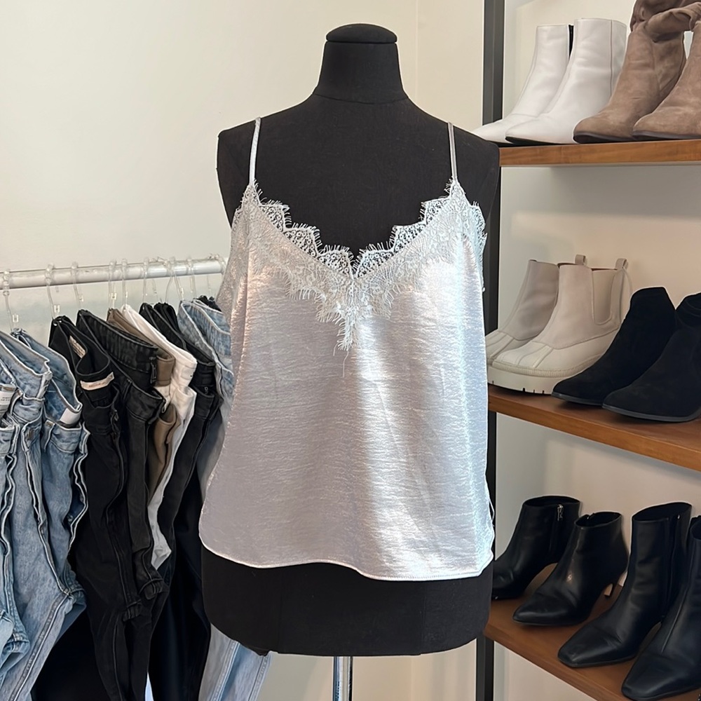 Forever 21 Contemporary Silver Tank W/ Lace Detail | Size L
